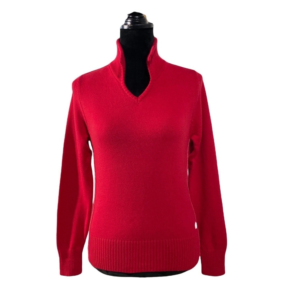 NAPAPIJRI Sweater MED Solid Red Pullover Collared Athleisure Long Sl Warm Casual